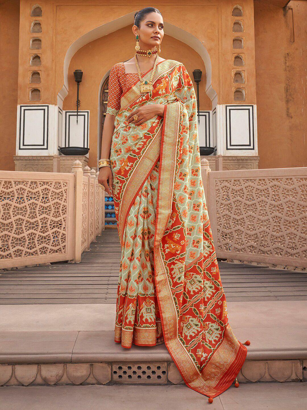 anouk ethnic motifs printed beads and stones embellished patola saree