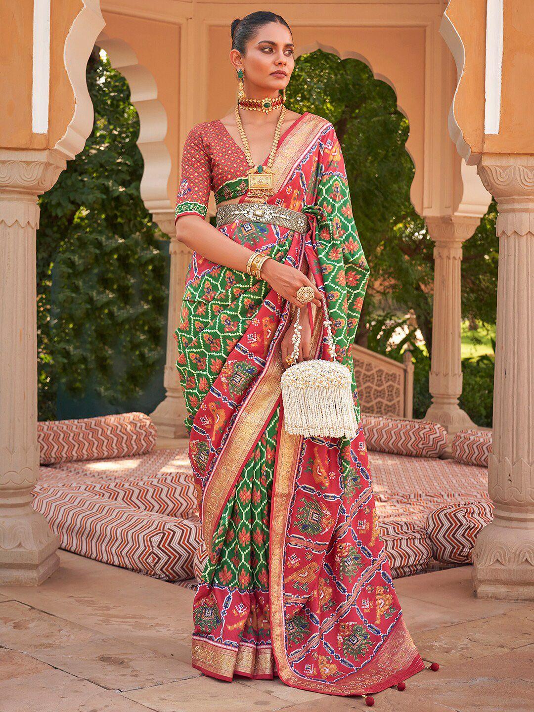 anouk ethnic motifs printed beads and stones embellished patola saree