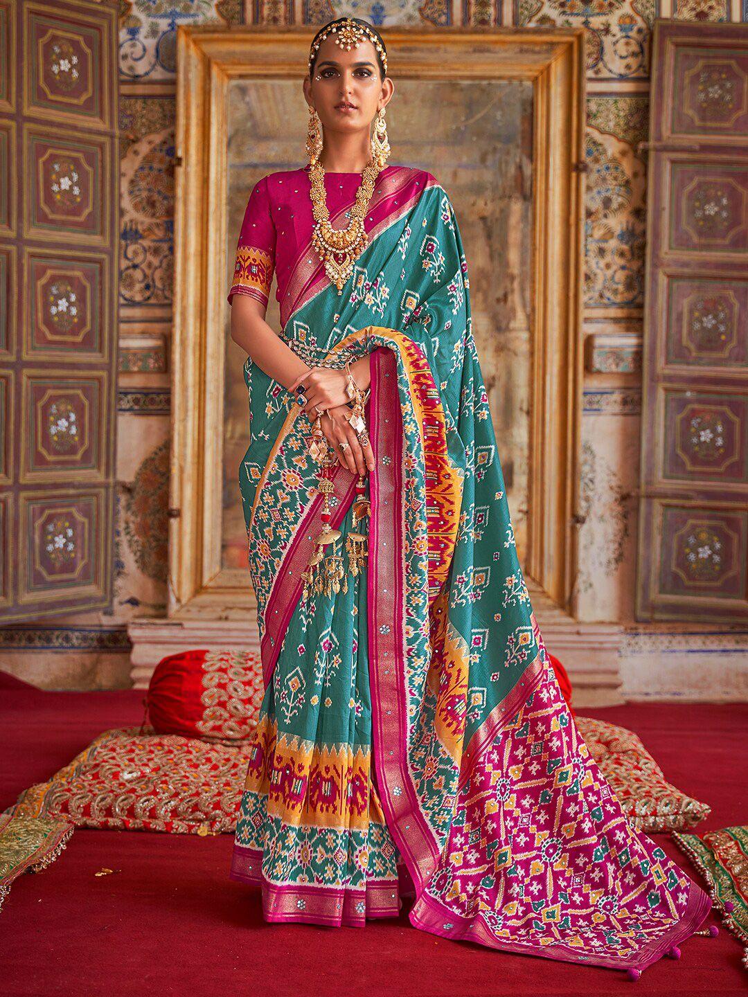 anouk ethnic motifs printed embellished mirror work pochampally saree