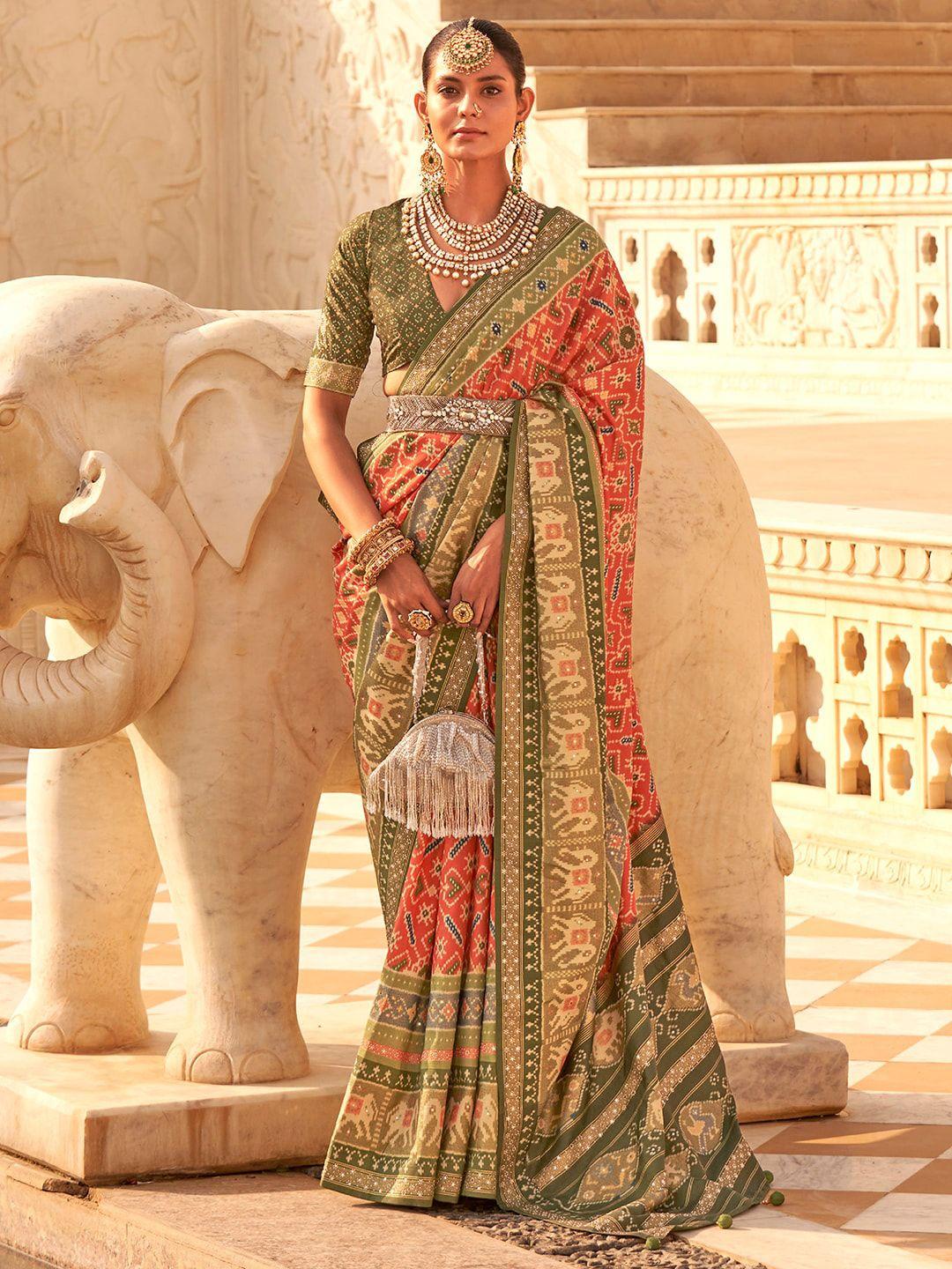 anouk ethnic motifs printed embellished silk blend patola saree