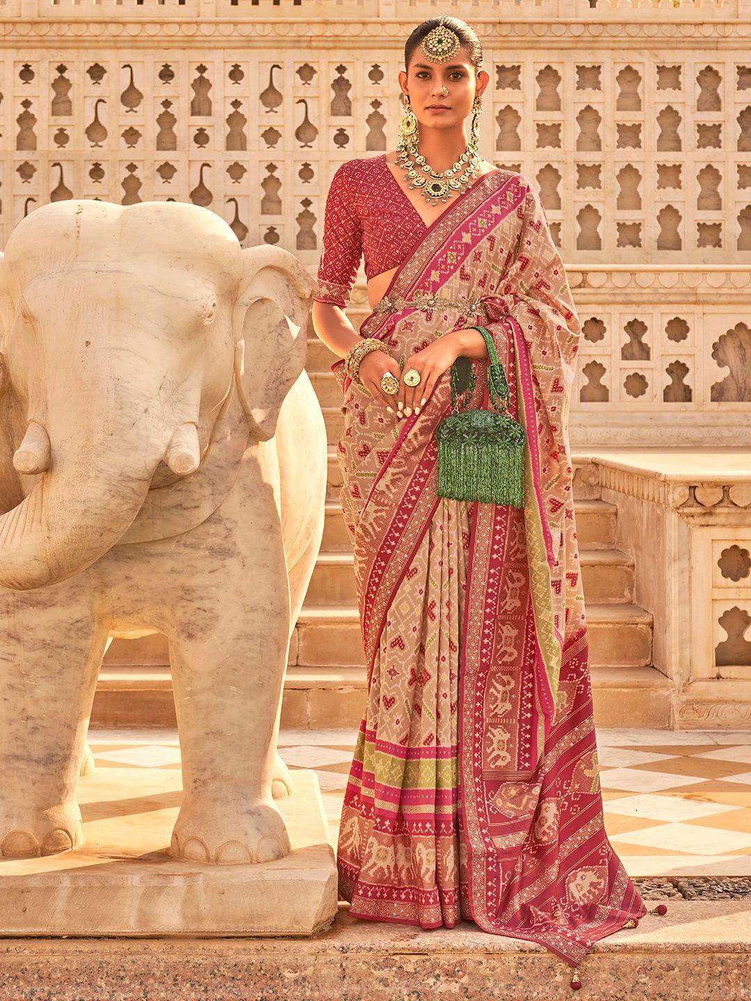 anouk ethnic motifs printed embellished silk blend patola saree