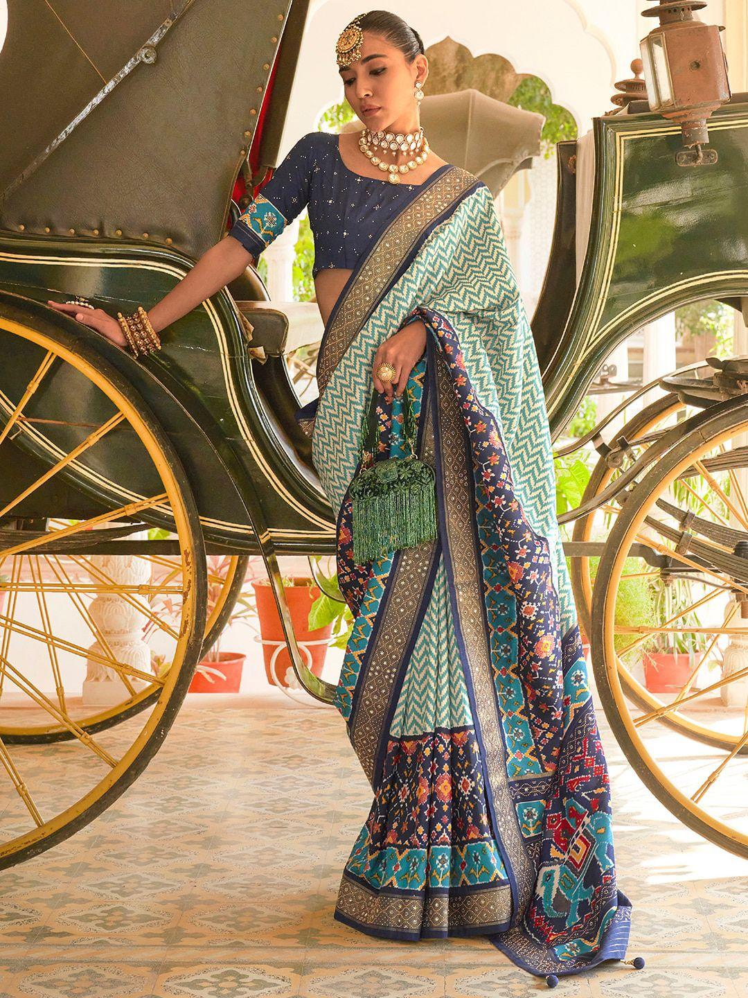 anouk ethnic motifs printed embellished silk blend pochampally saree