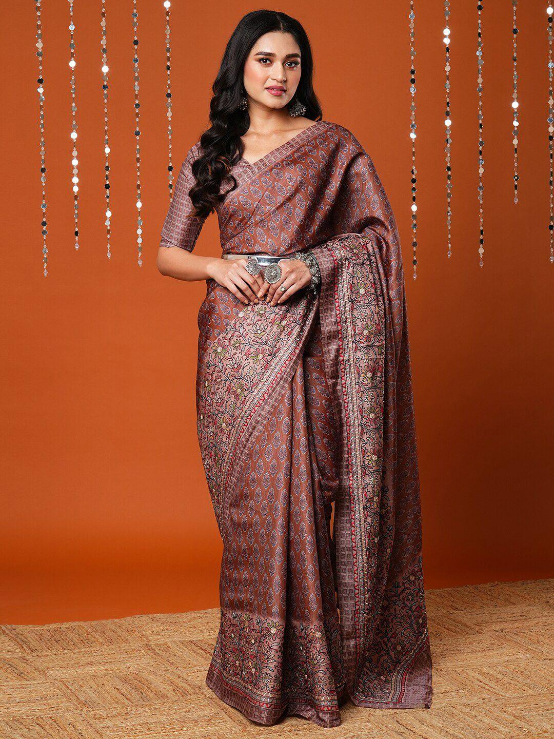 anouk ethnic motifs printed embroidered saree