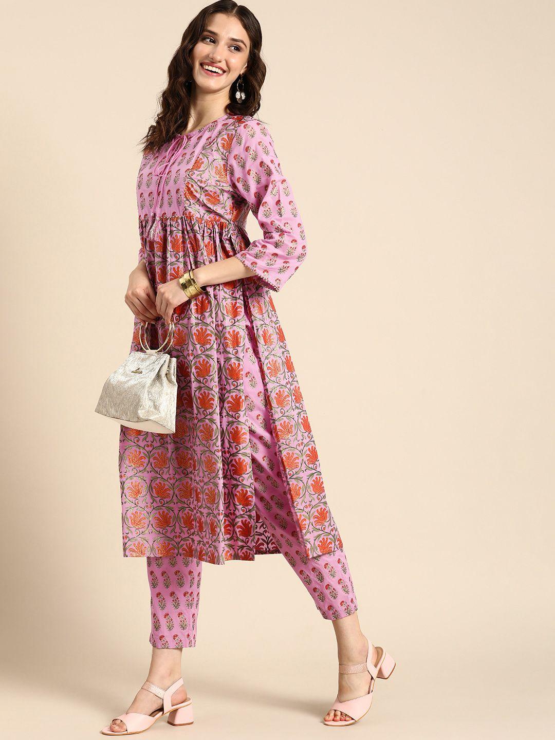 anouk ethnic motifs printed empire pure cotton kurta with trousers