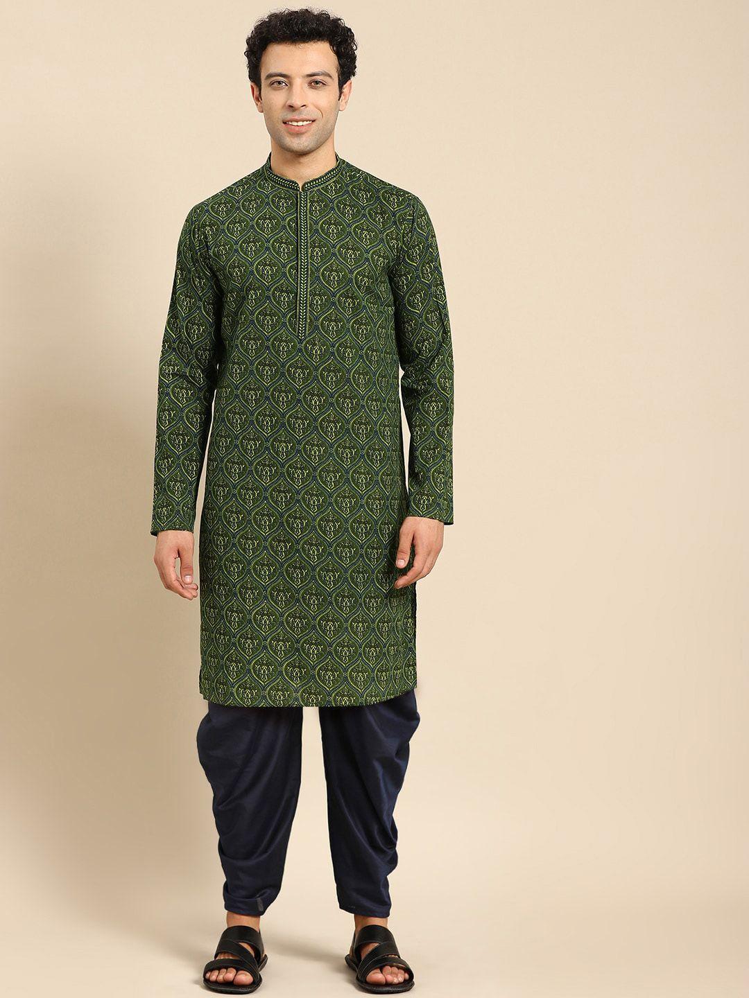 anouk ethnic motifs printed mandarin collar straight kurta with dhoti pant