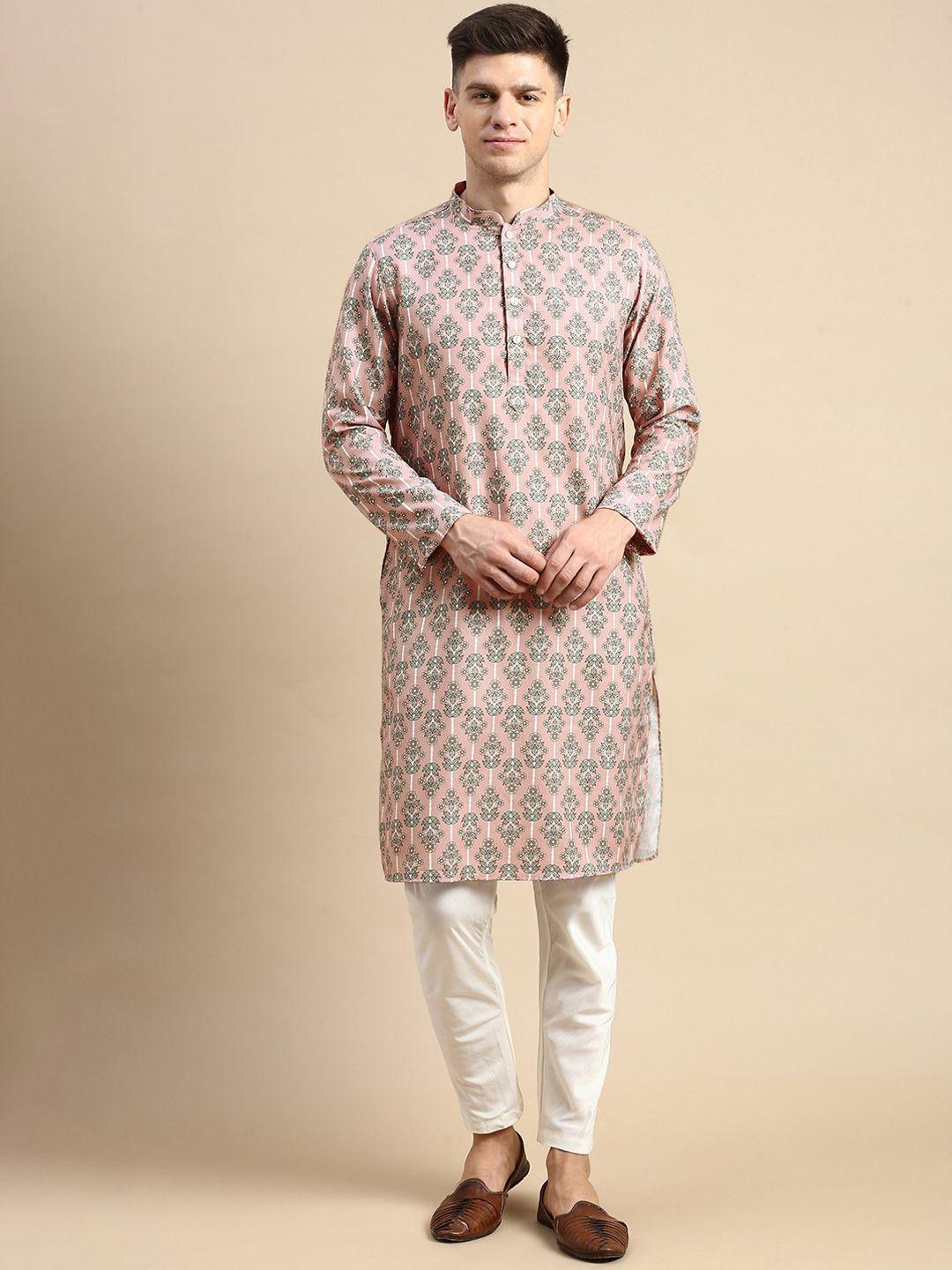 anouk ethnic motifs printed mandarin collar straight kurta with trouser