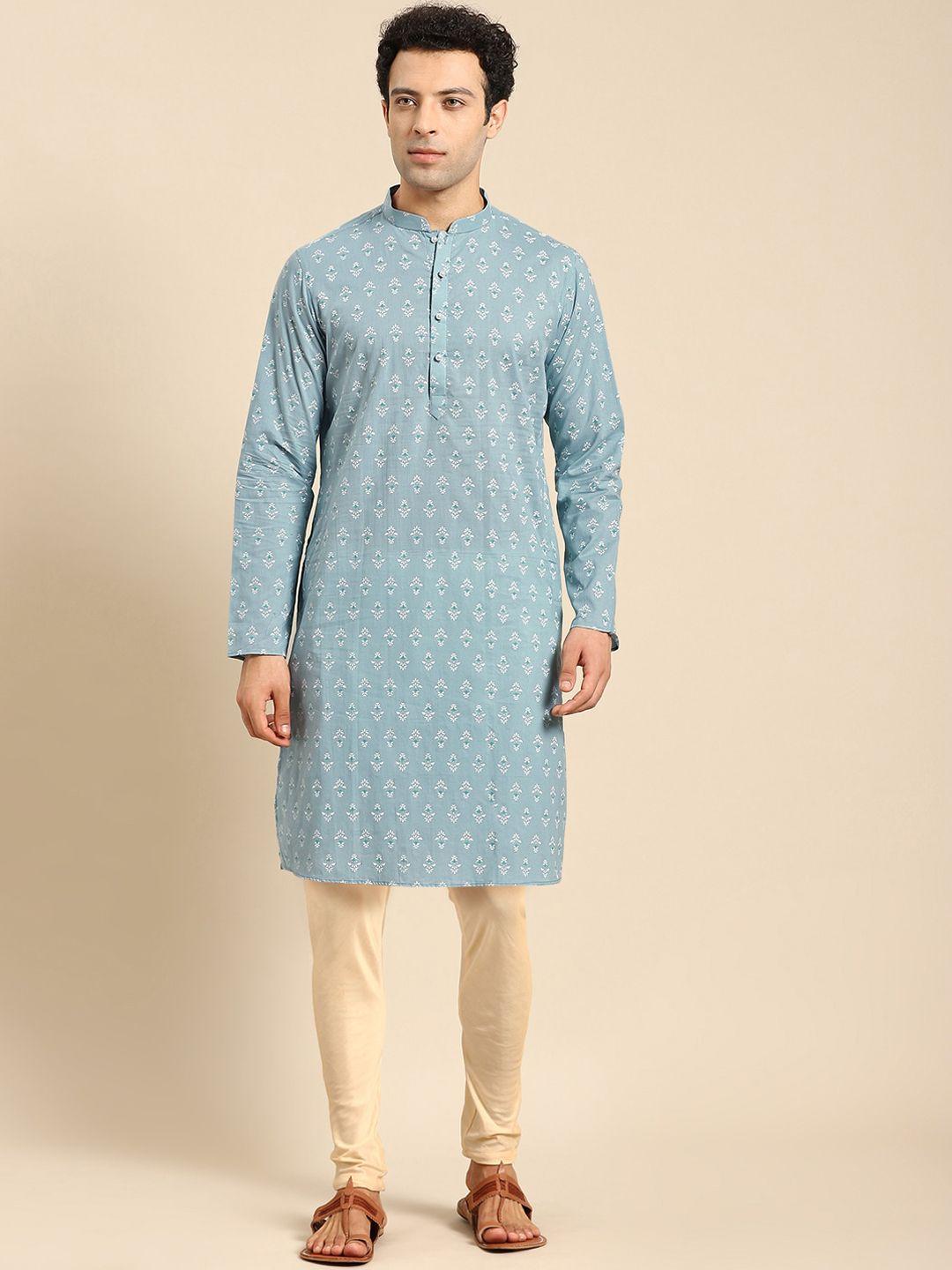 anouk ethnic motifs printed mandarin collar straight kurta with trouser