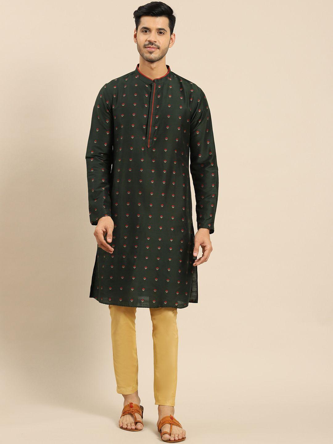 anouk ethnic motifs printed mandarin collar straight kurta with trousers