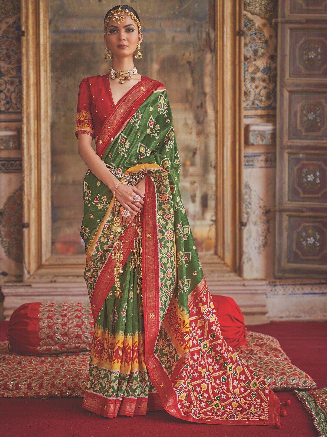 anouk ethnic motifs printed mirror work pochampally saree