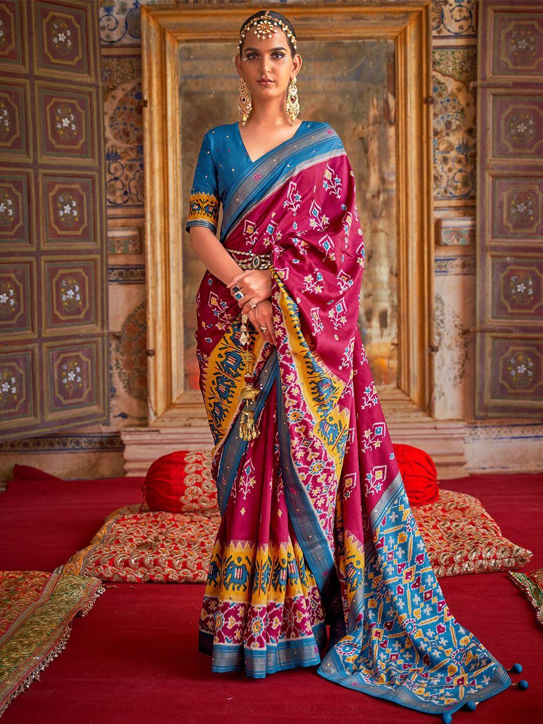 anouk ethnic motifs printed mirror worked pochampally saree