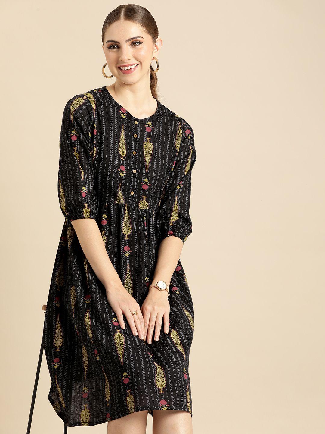 anouk ethnic motifs printed pure cotton ethnic fit & flare dress