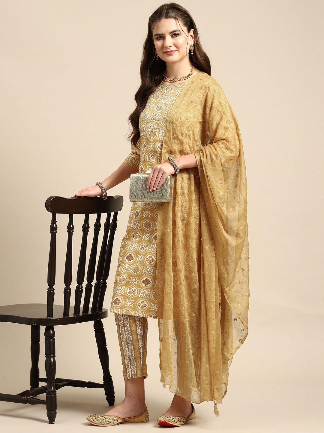 anouk ethnic motifs printed pure cotton kurta with trousers & dupatta