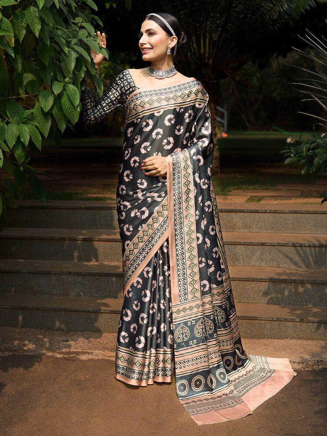 anouk ethnic motifs printed pure crepe block print saree