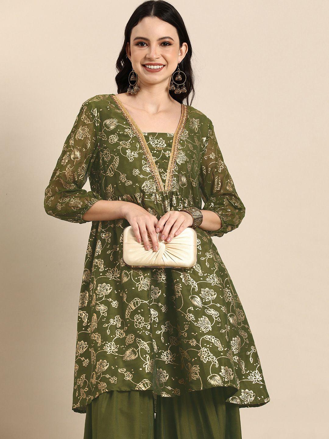 anouk ethnic motifs printed regular a-line flared kurti with sharara