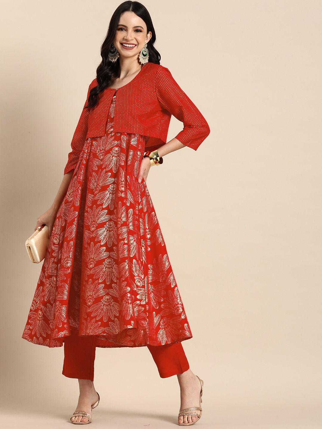 anouk ethnic motifs printed regular a-line kurta with trousers comes with a jacket