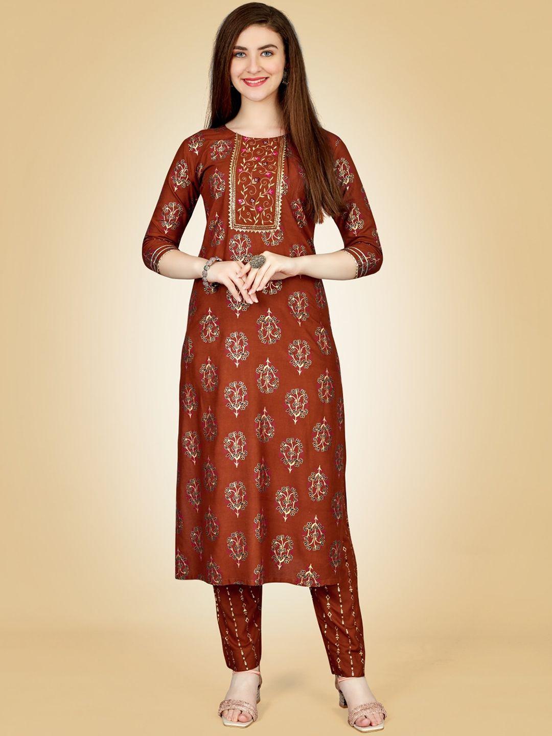 anouk ethnic motifs printed regular gotta patti kurta with trousers