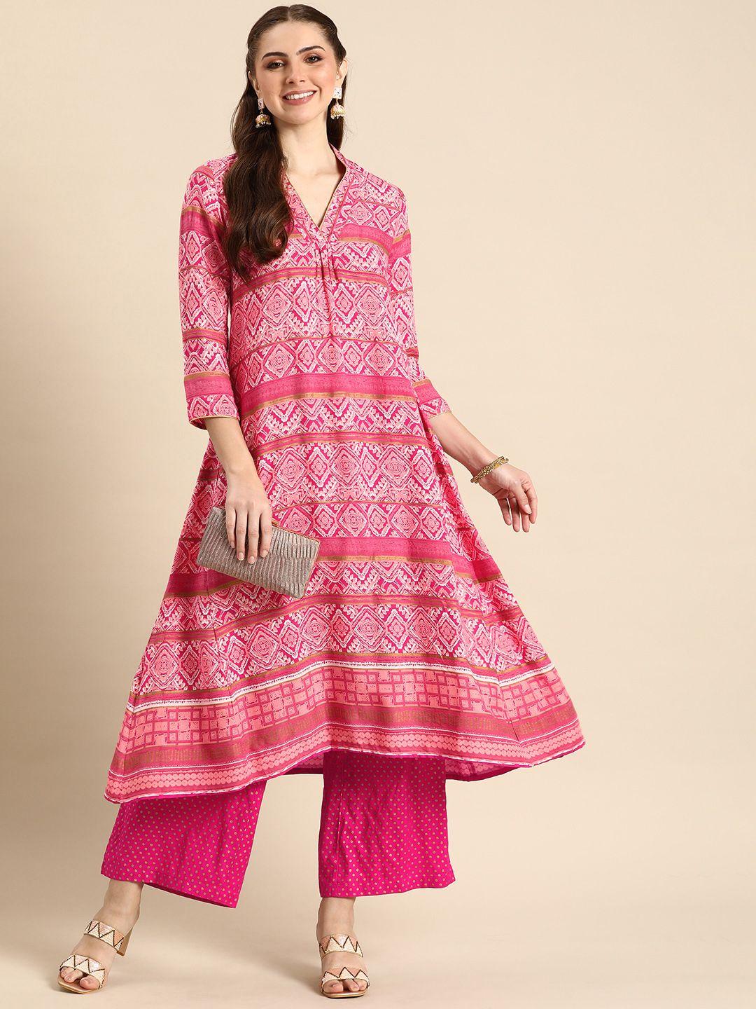 anouk ethnic motifs printed regular kurta with palazzos