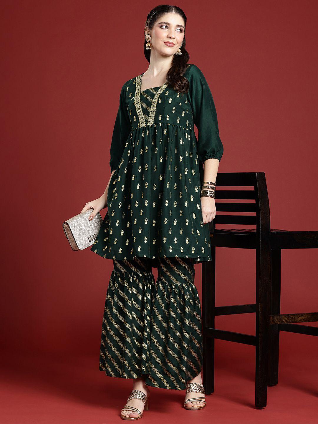 anouk ethnic motifs printed regular kurta with sharara