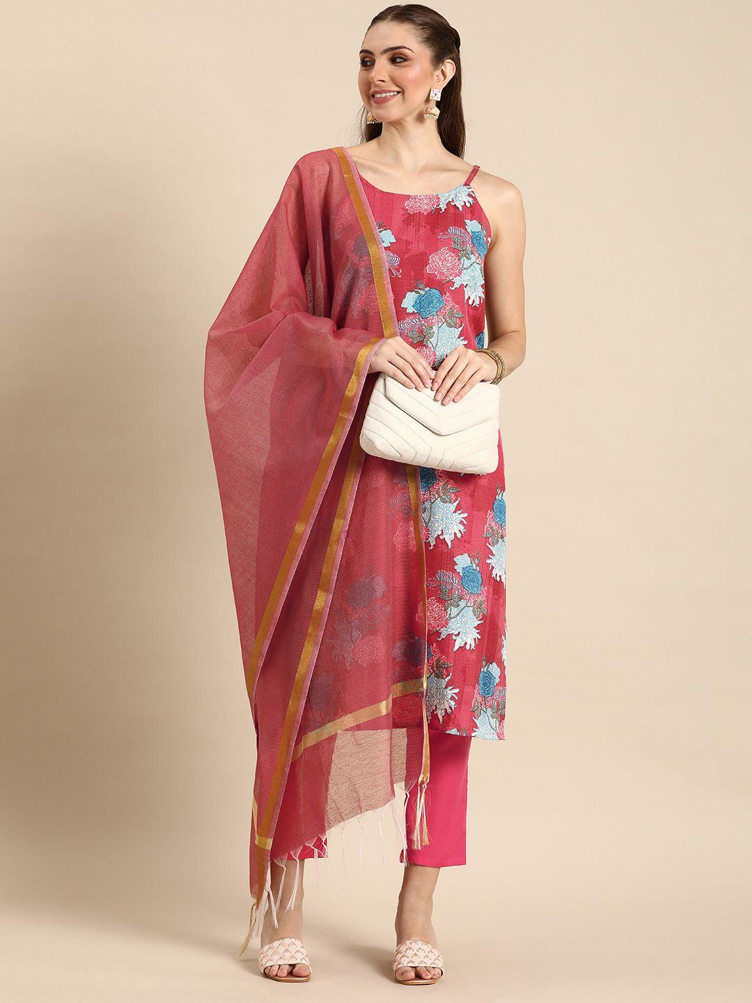 anouk ethnic motifs printed regular kurta with trousers & dupatta