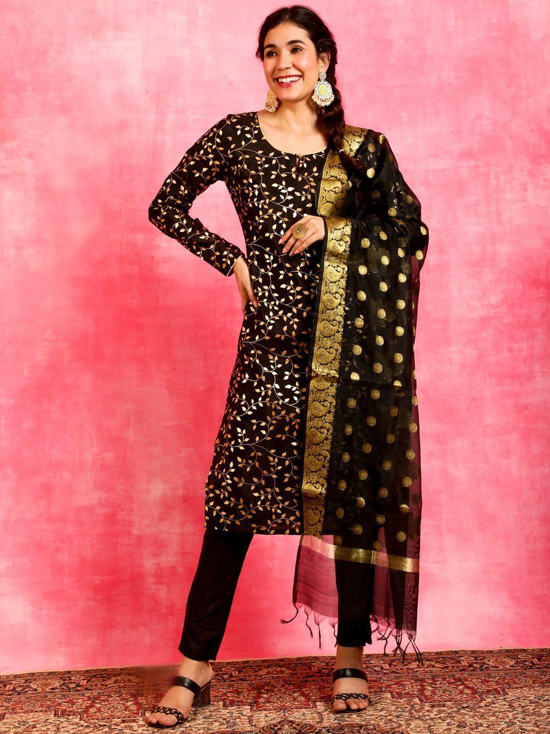 anouk ethnic motifs printed regular kurta with trousers & dupatta