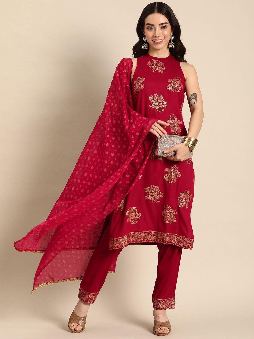 anouk ethnic motifs printed regular kurta with trousers & with dupatta