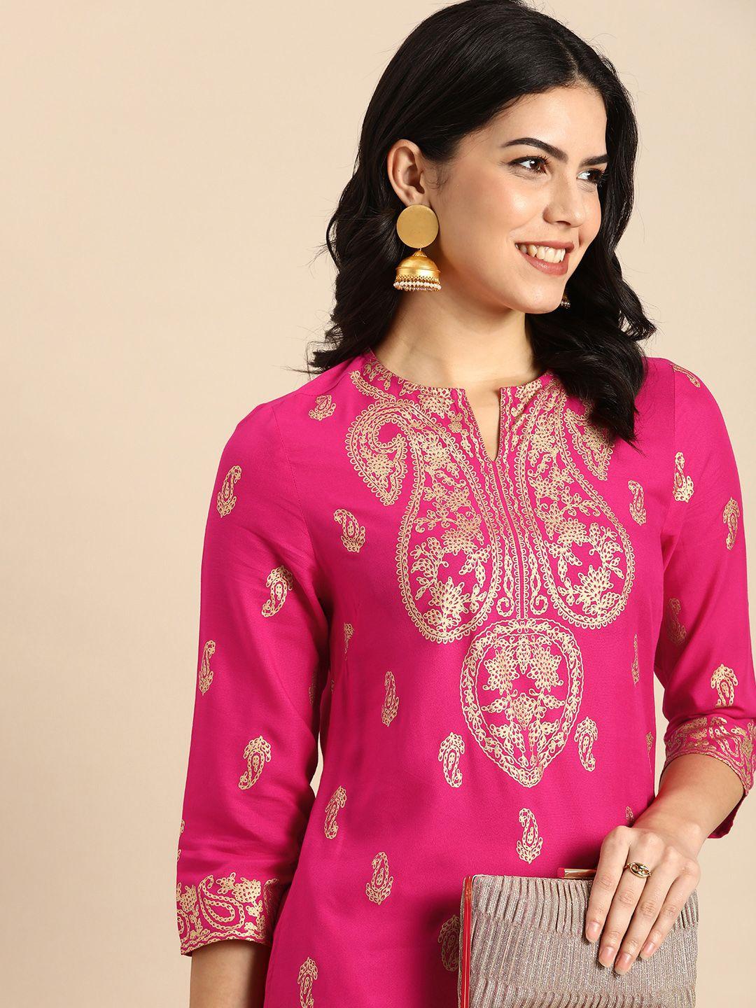 anouk ethnic motifs printed regular kurta with trousers