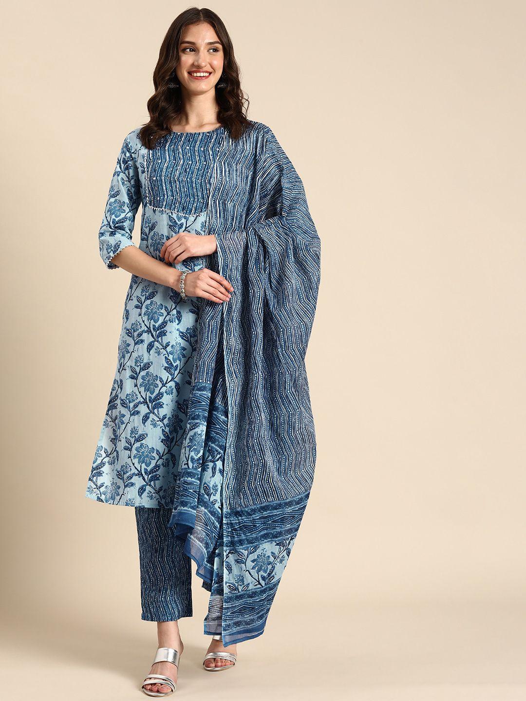 anouk ethnic motifs printed regular pure cotton kurta with trousers & dupatta