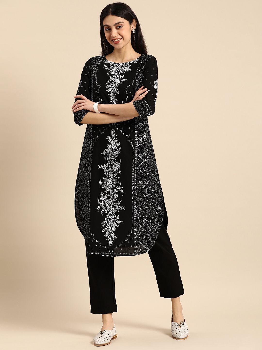 anouk ethnic motifs printed regular pure cotton kurta with trousers