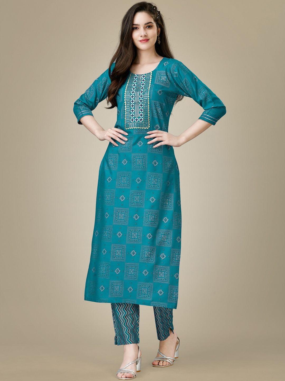 anouk ethnic motifs printed regular sequinned kurta with trousers