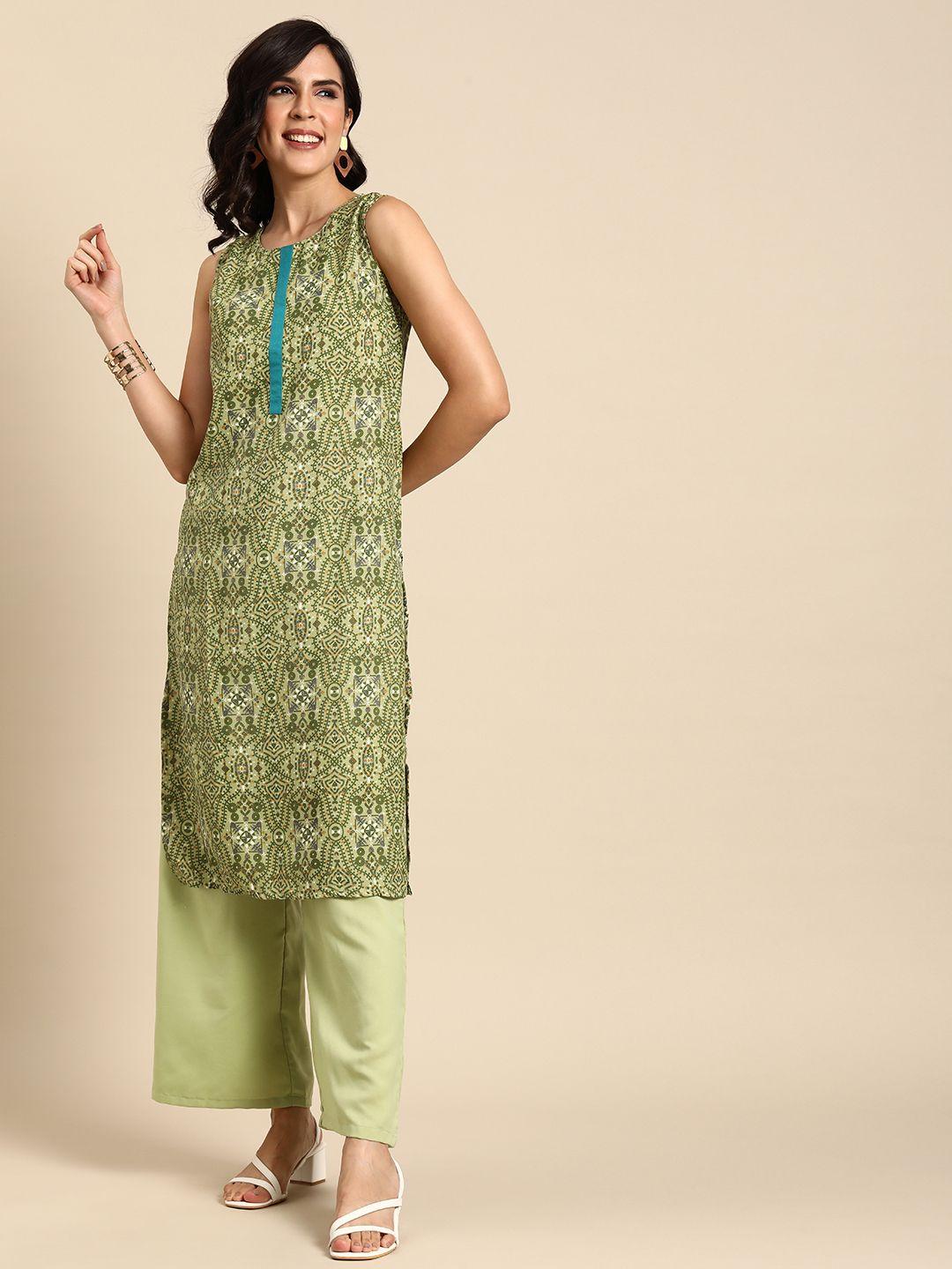 anouk ethnic motifs printed regular sleeveless kurta with palazzos