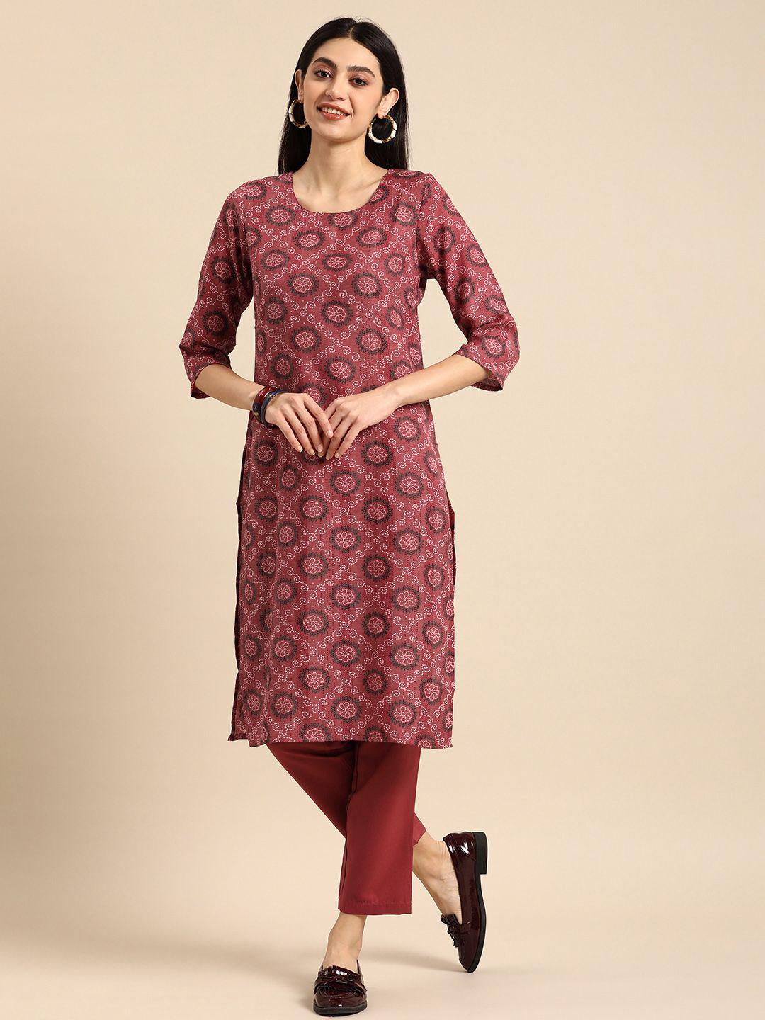 anouk ethnic motifs printed regular thread work kurta with trousers