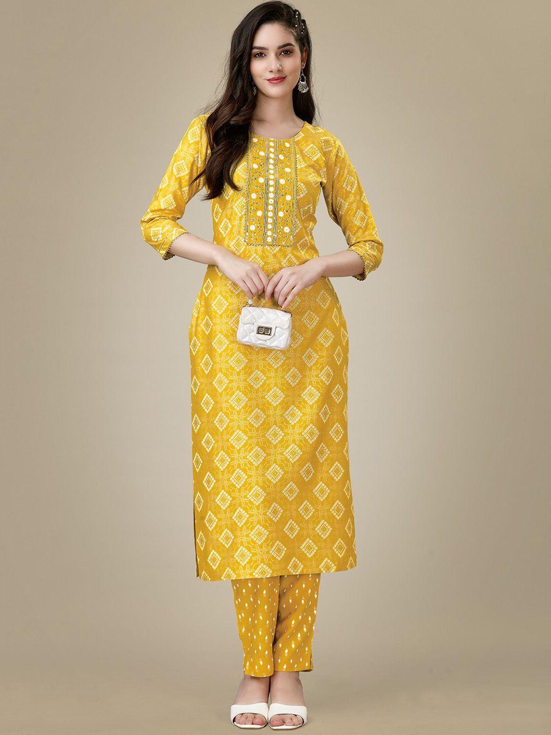 anouk ethnic motifs printed regular thread work kurta with trousers