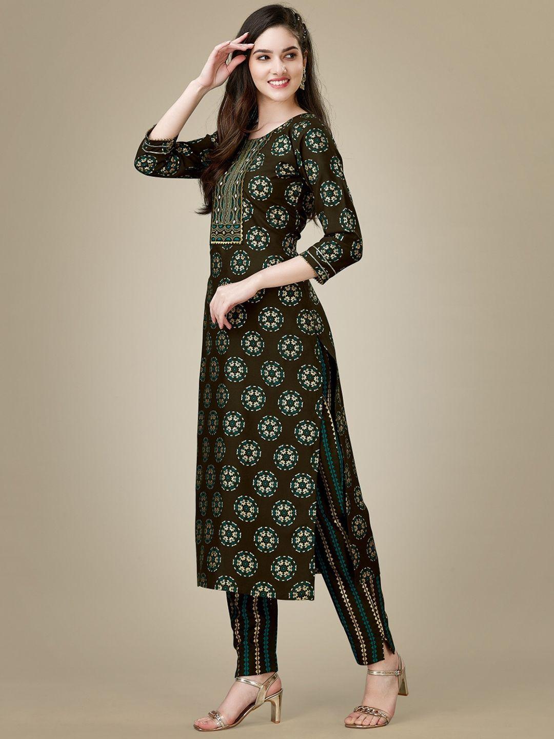 anouk ethnic motifs printed regular thread work kurta with trousers