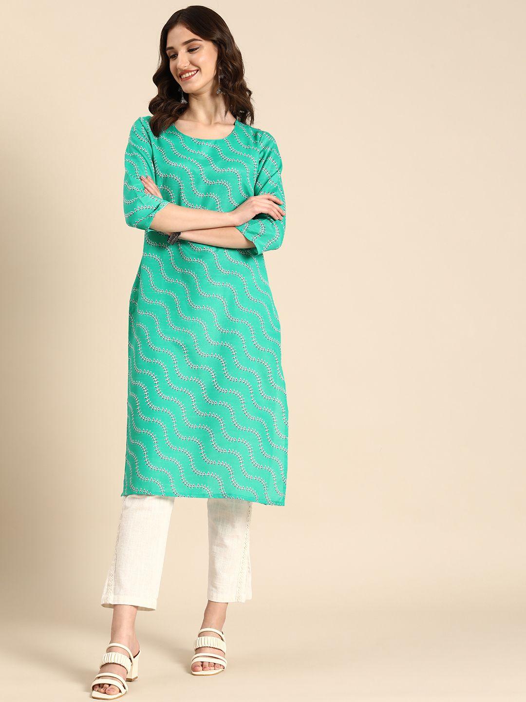 anouk ethnic motifs printed round-neck straight kurta