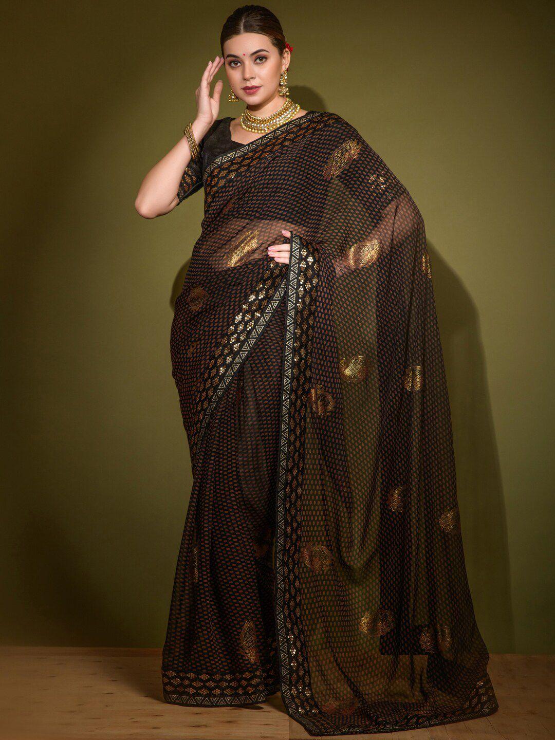 anouk ethnic motifs printed sequinned saree