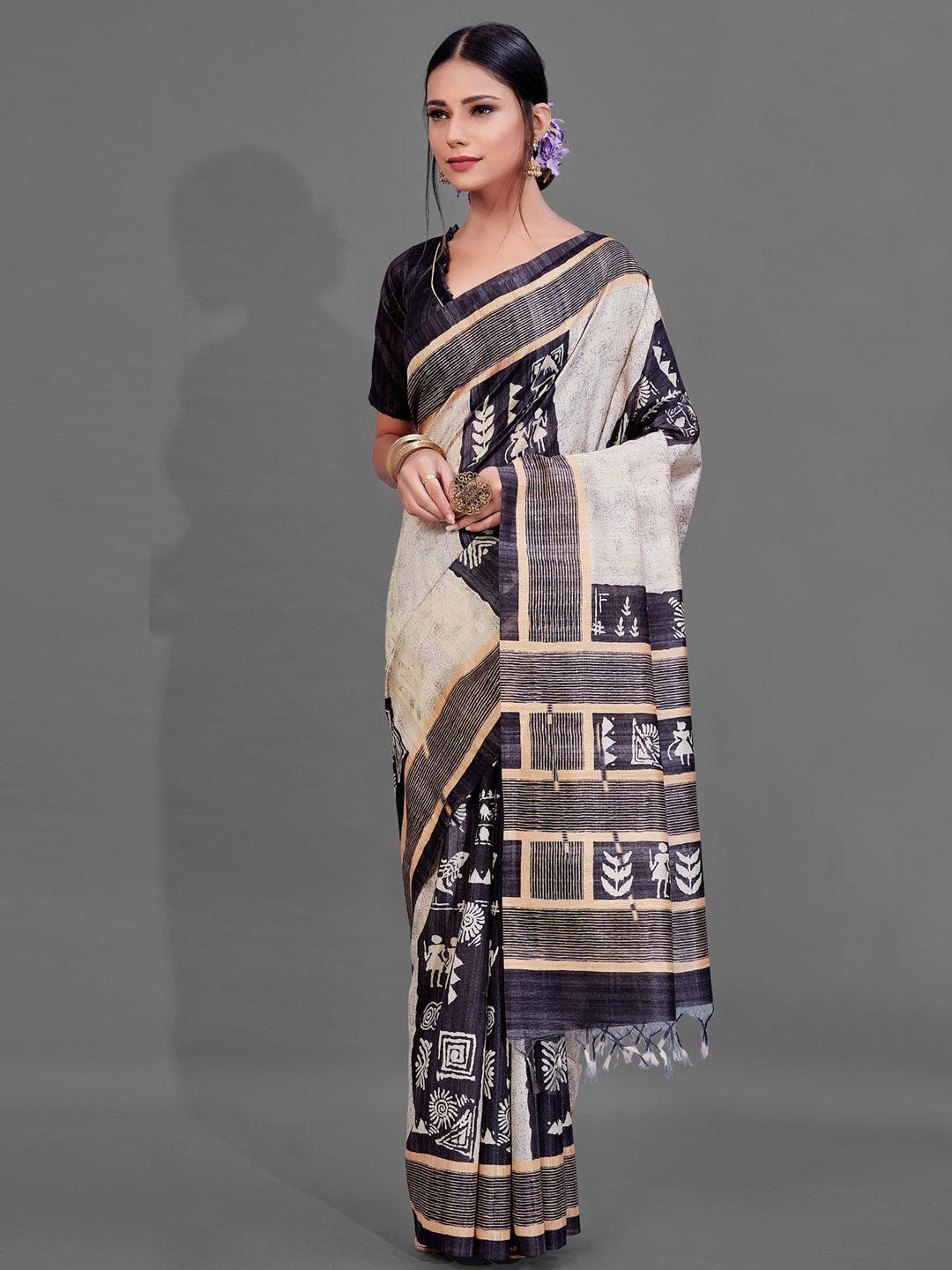 anouk ethnic motifs printed silk blend baluchari saree