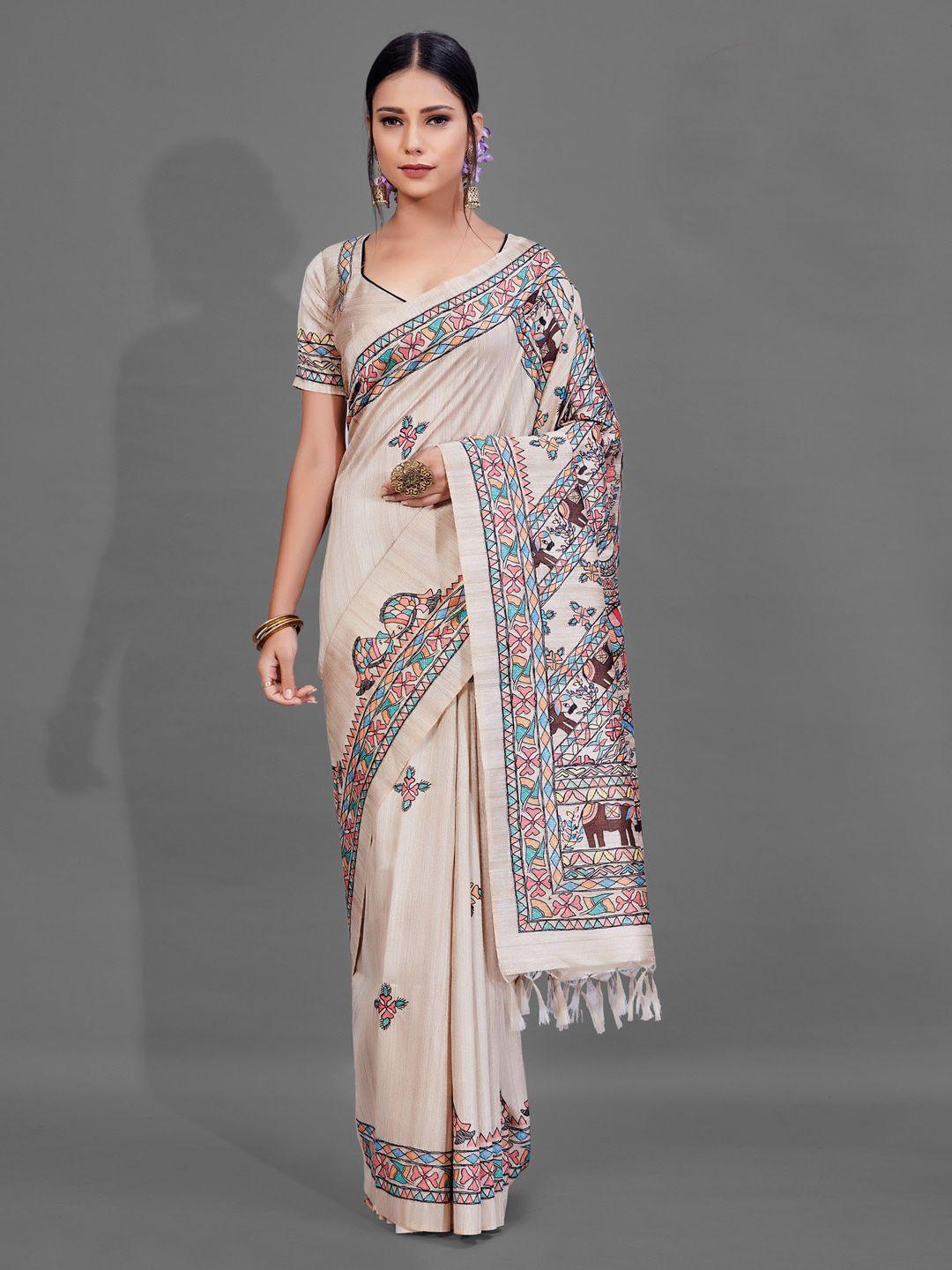 anouk ethnic motifs printed silk blend baluchari saree