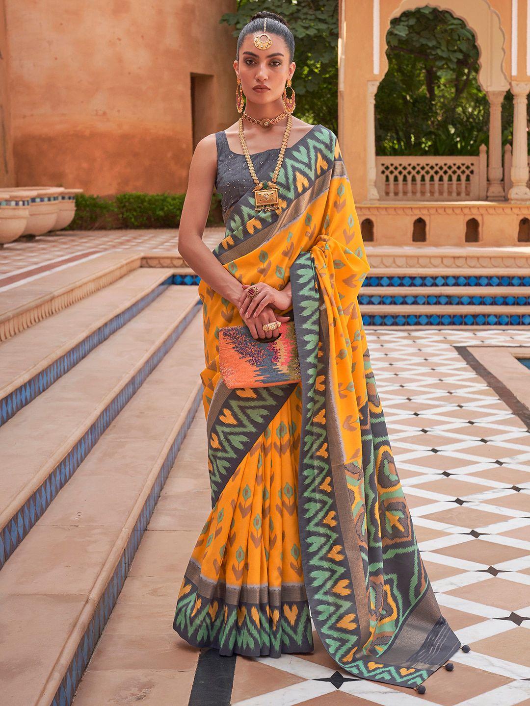 anouk ethnic motifs printed silk blend ikat saree