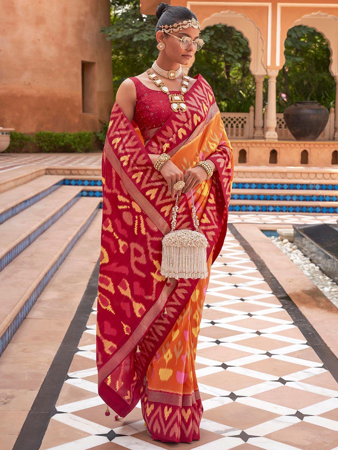 anouk ethnic motifs printed silk blend ikat saree
