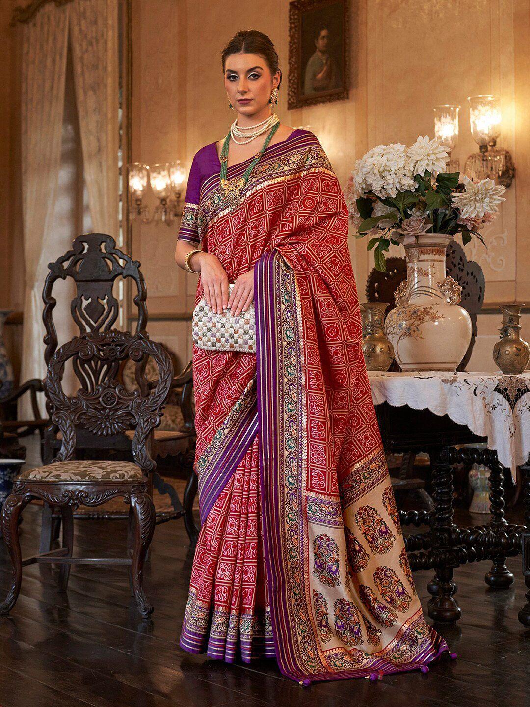 anouk ethnic motifs printed silk blend patola saree