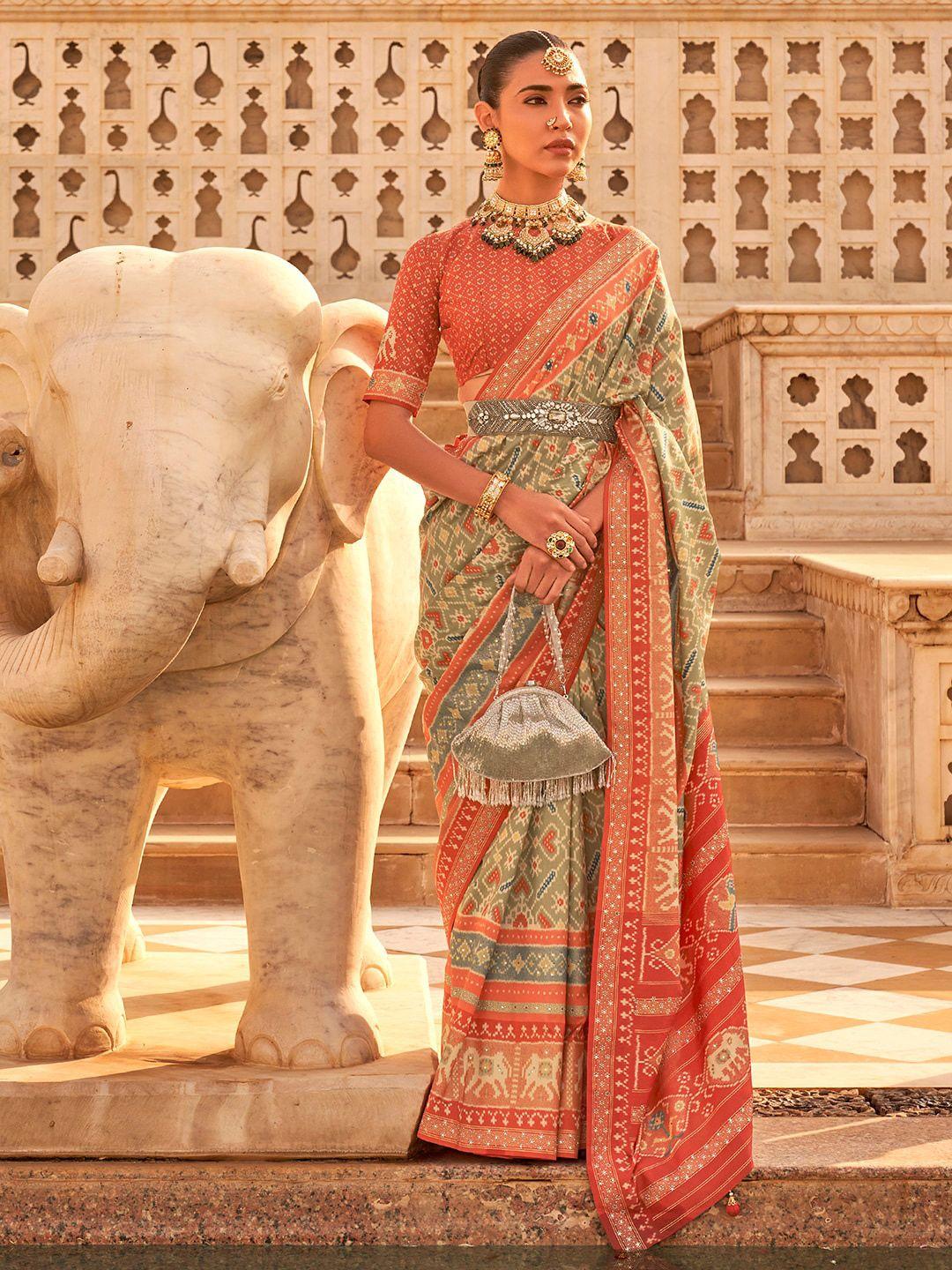 anouk ethnic motifs printed silk blend patola saree