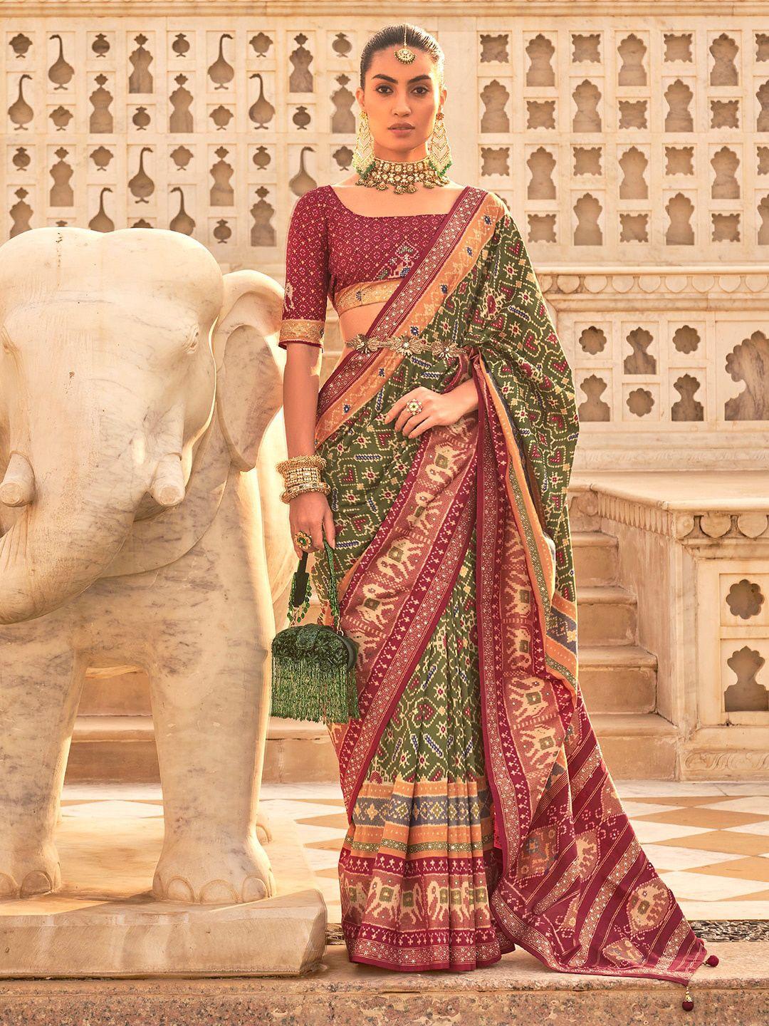 anouk ethnic motifs printed silk blend patola saree