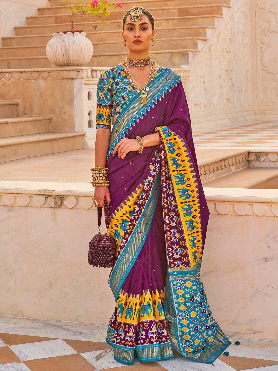 anouk ethnic motifs printed silk blend patola saree