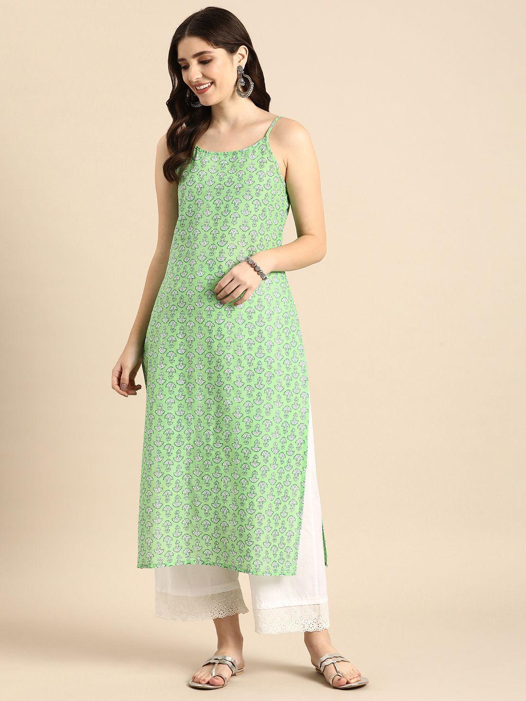 anouk ethnic motifs printed sleeveless pure cotton straight kurta