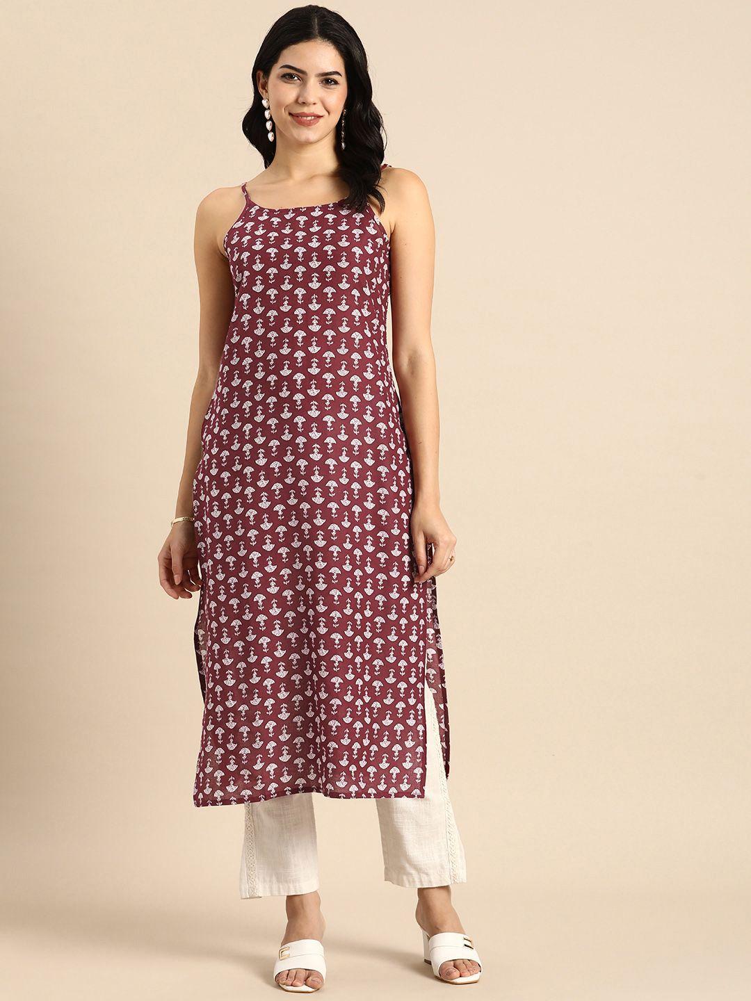 anouk ethnic motifs printed sleeveless pure cotton straight kurta