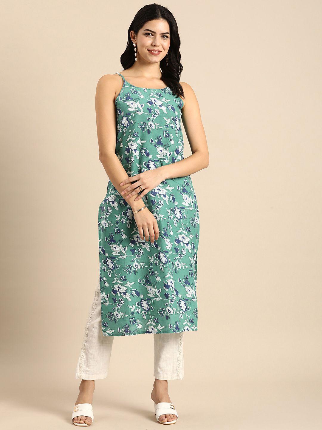 anouk ethnic motifs printed sleeveless pure cotton straight kurta