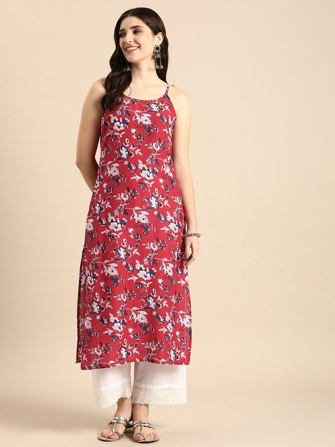 anouk ethnic motifs printed sleeveless pure cotton straight kurta