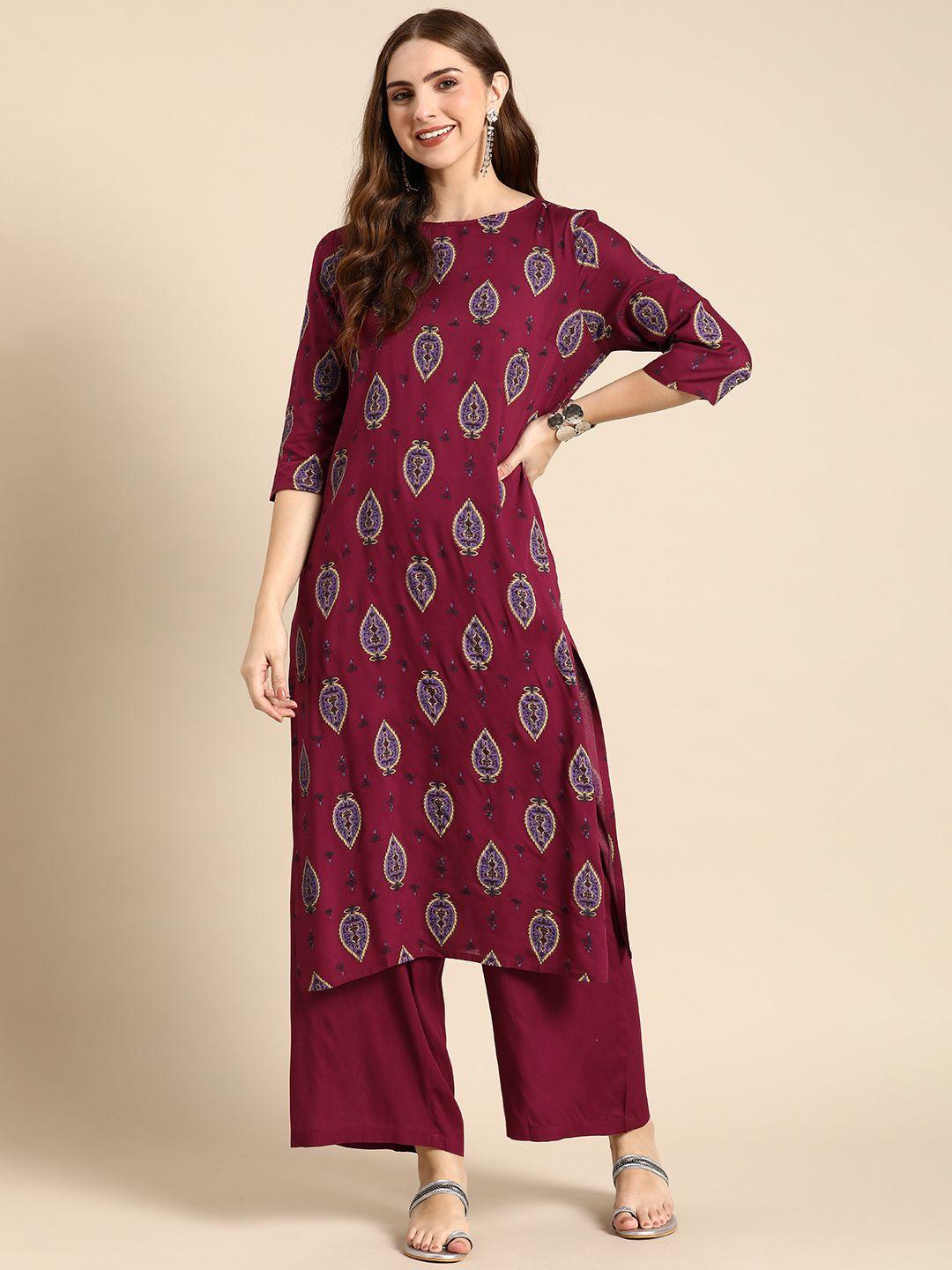 anouk ethnic motifs printed straight kurta with palazzos