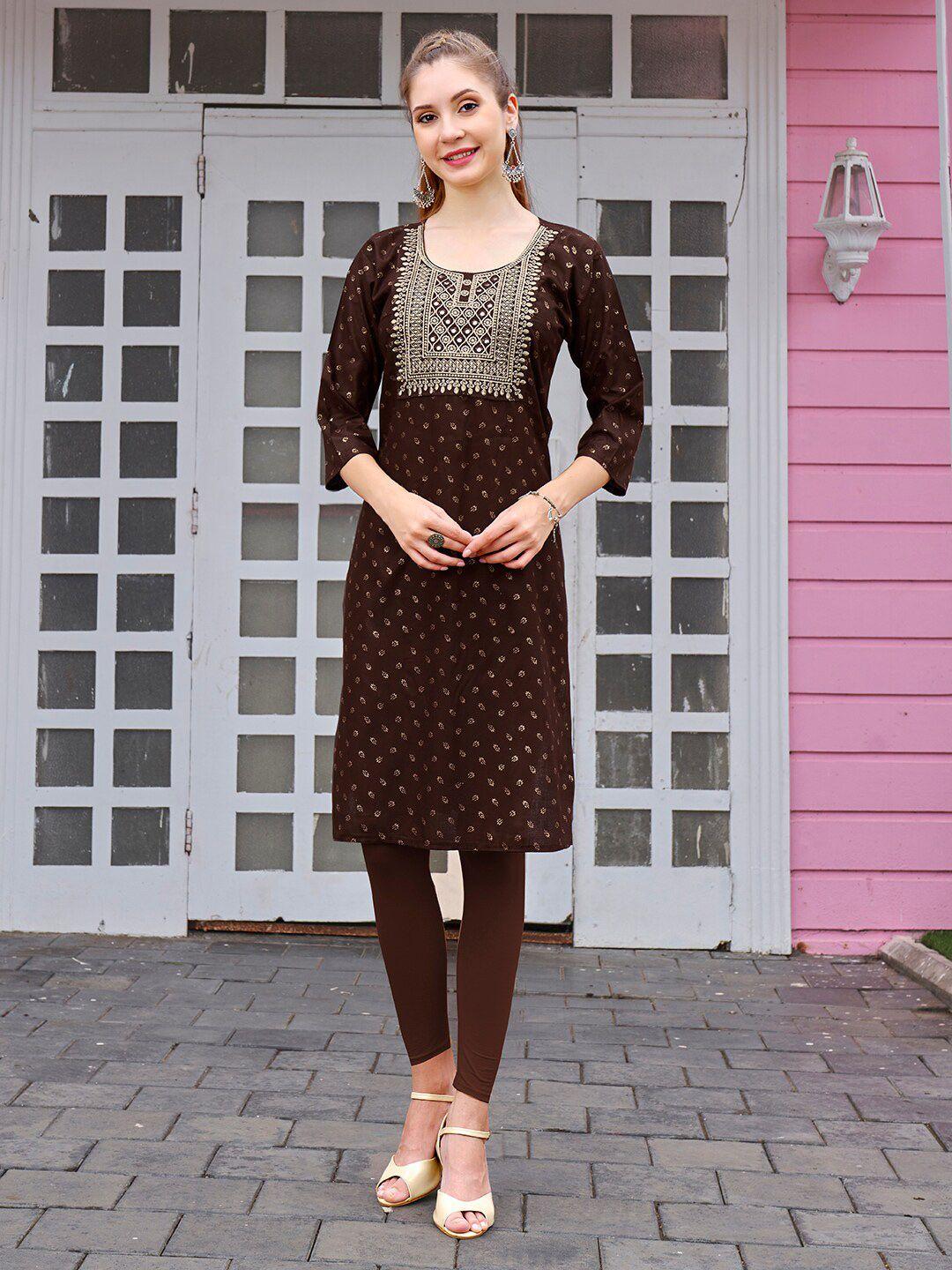 anouk ethnic motifs printed thread work detail straight kurta