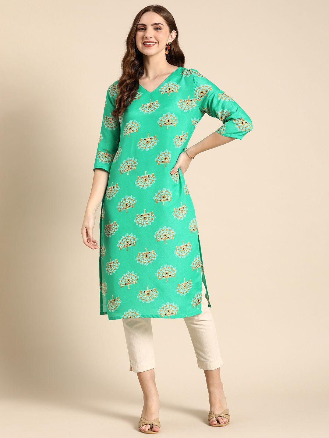 anouk ethnic motifs printed v-neck straight kurta